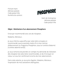 la lettre pour resilier un abonnement phosphore